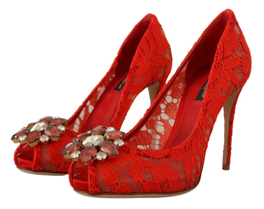 Dolce & Gabbana Dolce & Gabbana Red Crystal Taormina Lace Heels Pumps
