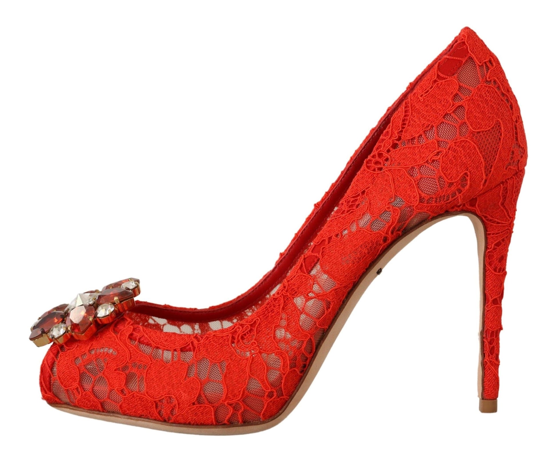Dolce & Gabbana Dolce & Gabbana Red Crystal Taormina Lace Heels Pumps
