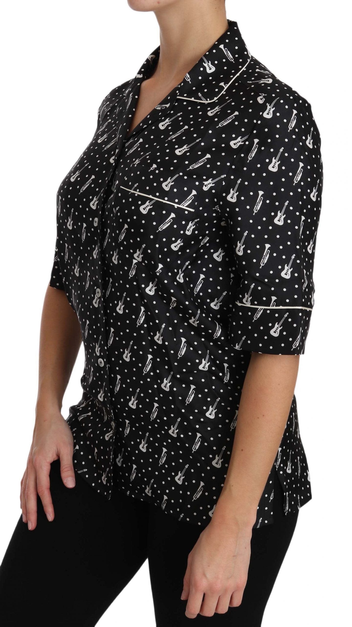 Dolce & Gabbana Dolce & Gabbana Silk Guitar Trumpet Print Polo Top