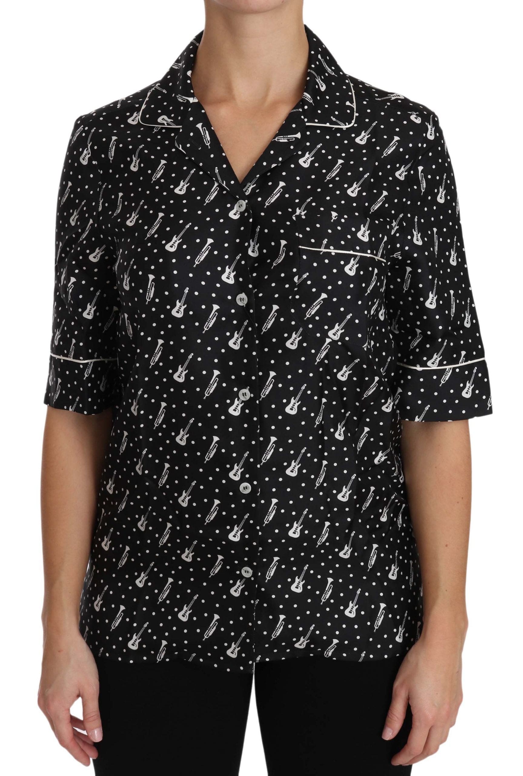 Dolce & Gabbana Dolce & Gabbana Silk Guitar Trumpet Print Polo Top