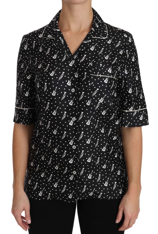 Dolce & Gabbana Dolce & Gabbana Silk Guitar Trumpet Print Polo Top
