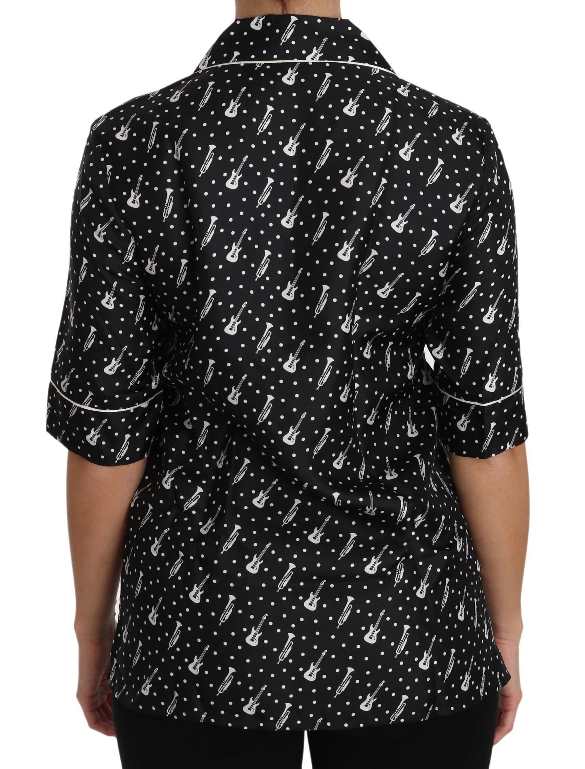 Dolce & Gabbana Dolce & Gabbana Silk Guitar Trumpet Print Polo Top