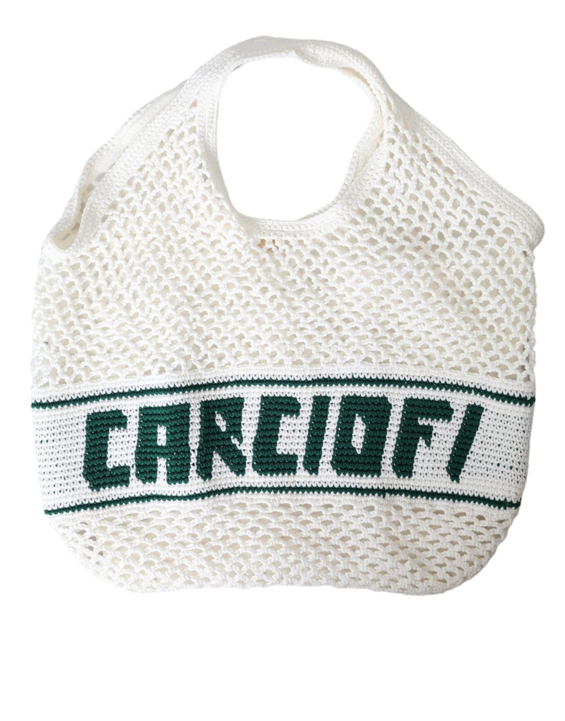 Dolce & Gabbana Dolce & Gabbana White Green Knitted Cotton Logo Shopping Tote Bag