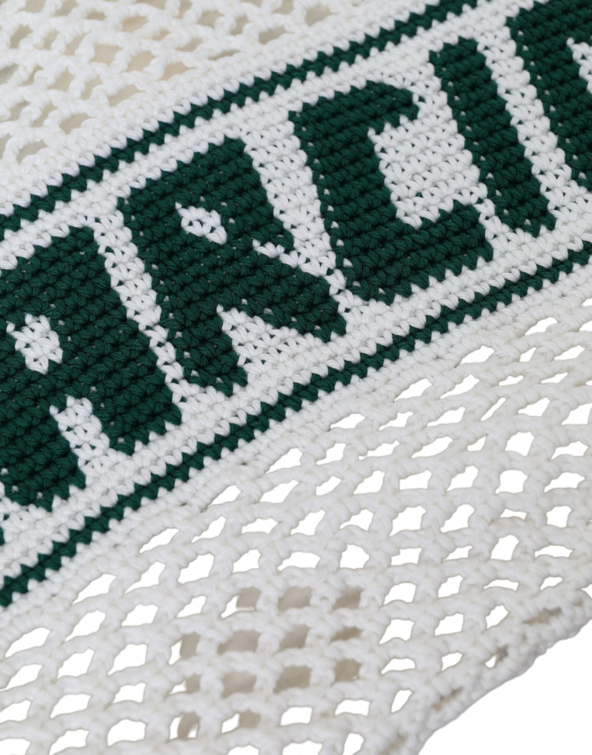 Dolce & Gabbana Dolce & Gabbana White Green Knitted Cotton Logo Shopping Tote Bag