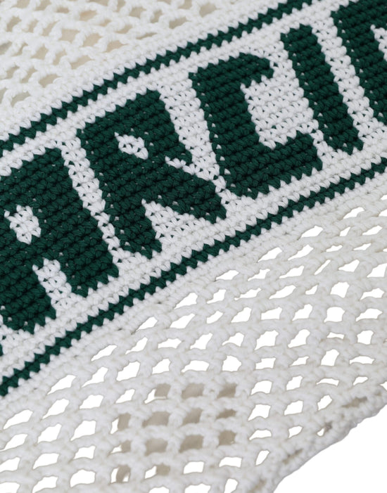 Dolce & Gabbana Dolce & Gabbana White Green Knitted Cotton Logo Shopping Tote Bag