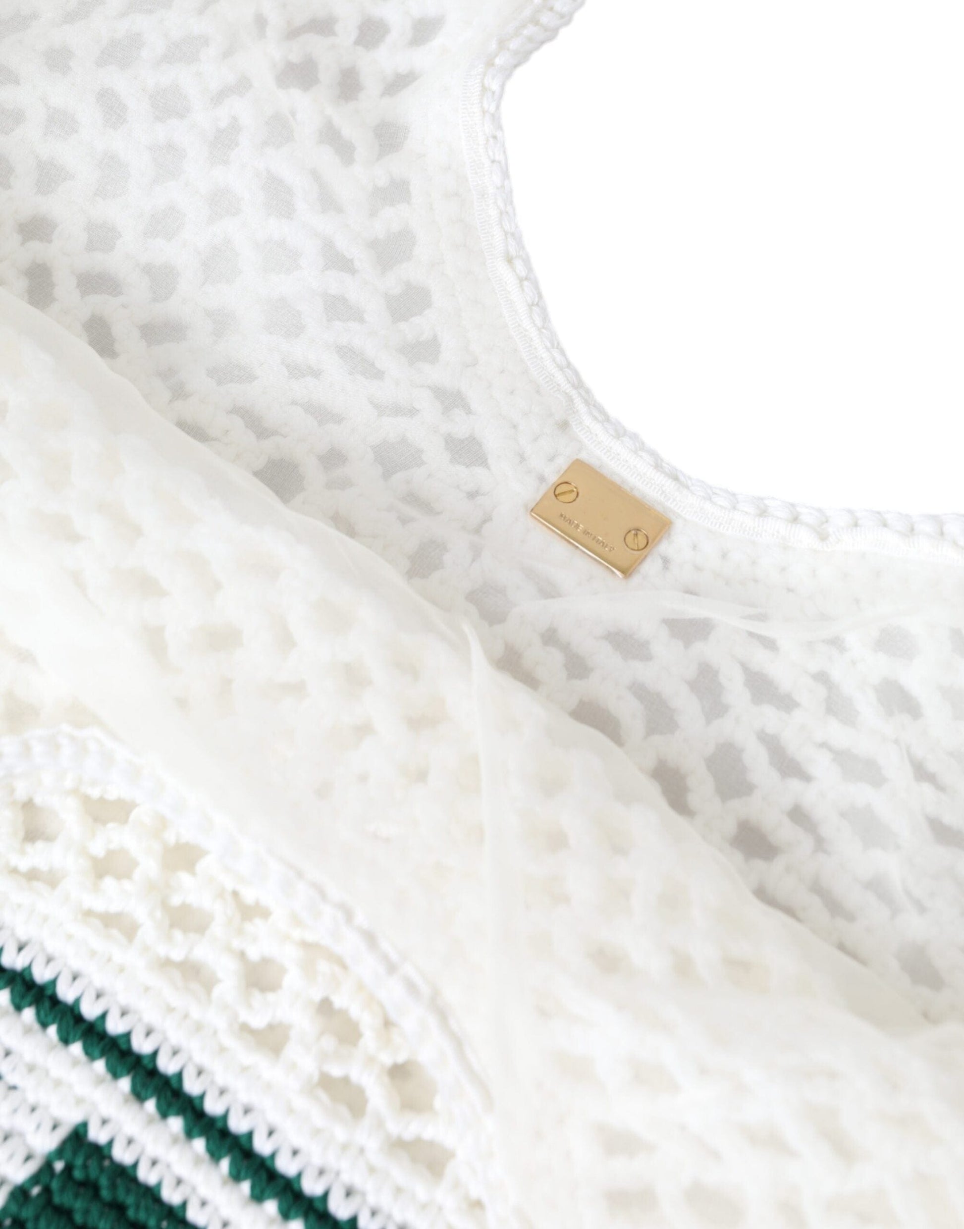 Dolce & Gabbana Dolce & Gabbana White Green Knitted Cotton Logo Shopping Tote Bag