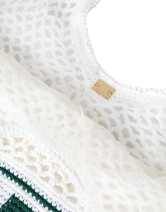 Dolce & Gabbana Dolce & Gabbana White Green Knitted Cotton Logo Shopping Tote Bag