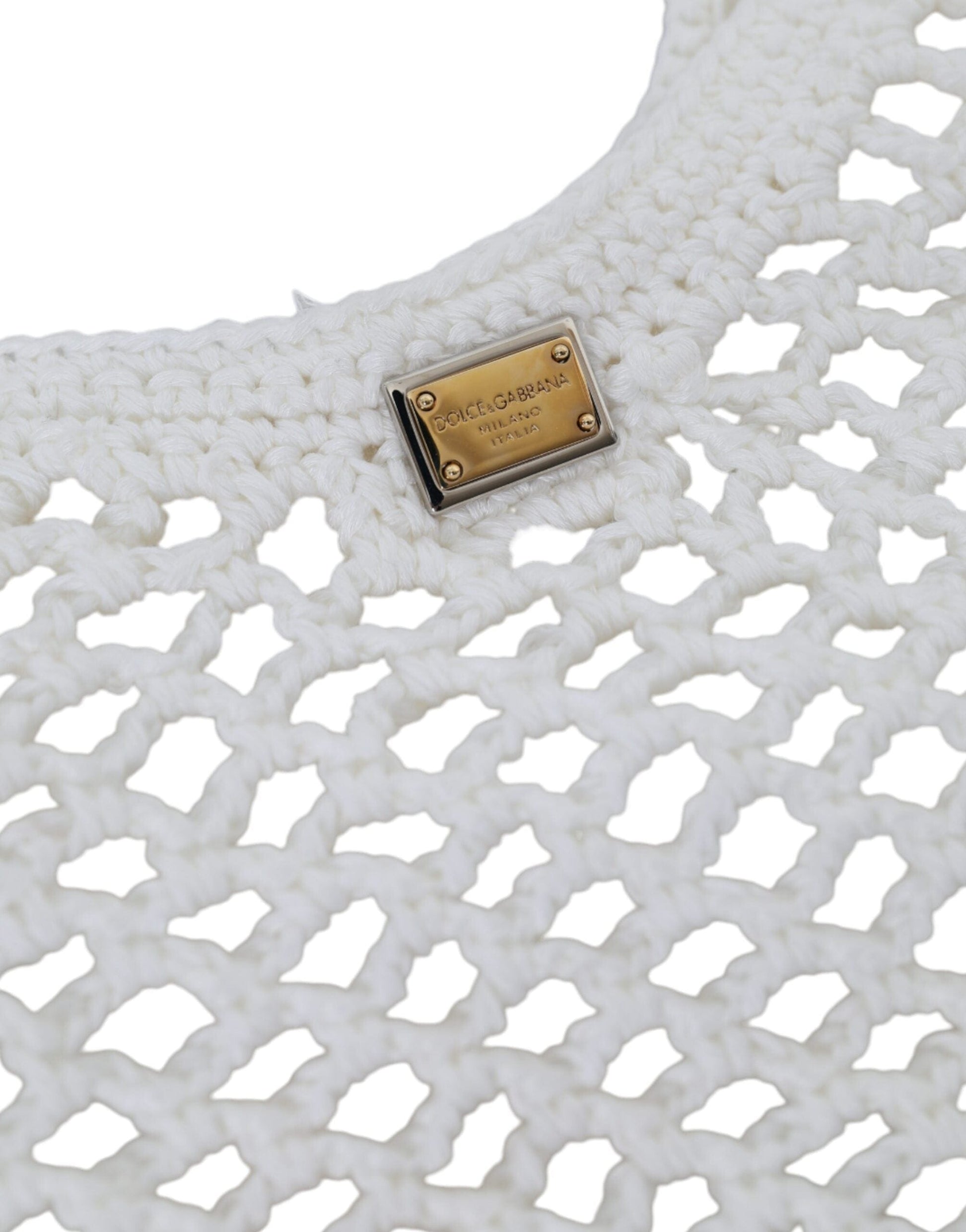 Dolce & Gabbana Dolce & Gabbana White Green Knitted Cotton Logo Shopping Tote Bag