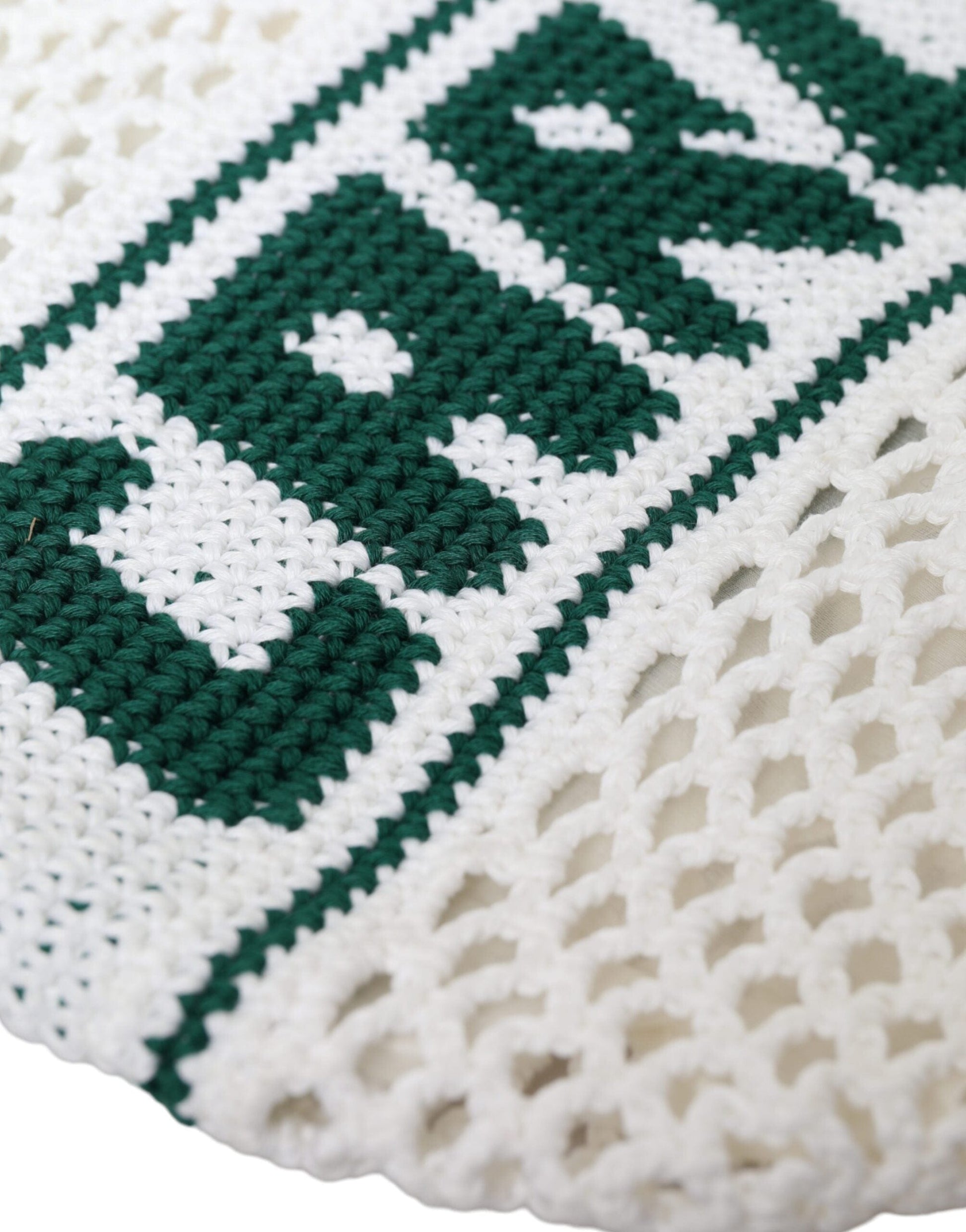 Dolce & Gabbana Dolce & Gabbana White Green Knitted Cotton Logo Shopping Tote Bag