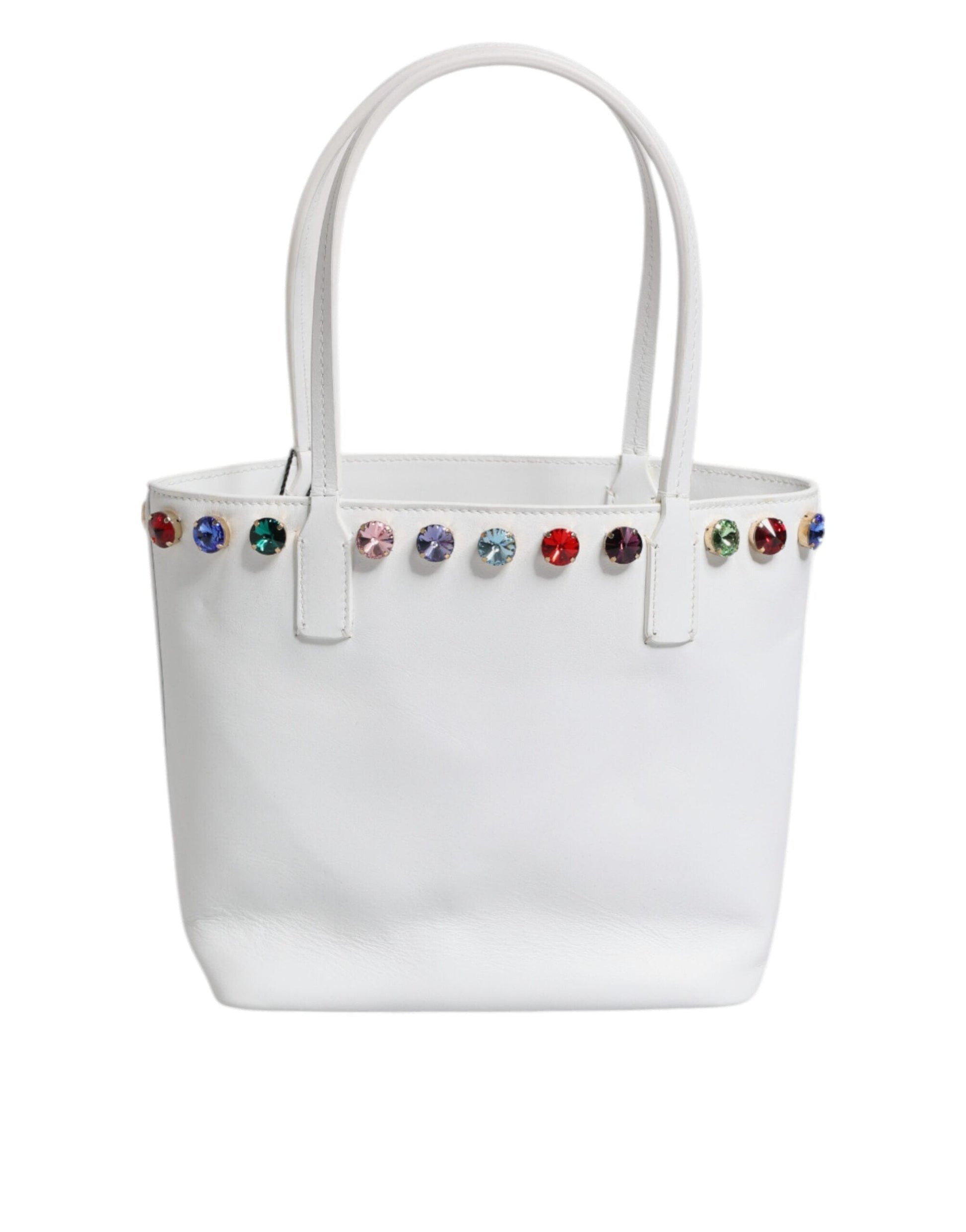 Dolce & Gabbana Dolce & Gabbana White Leather Crystal DG Logo Shoulder Tote Bag