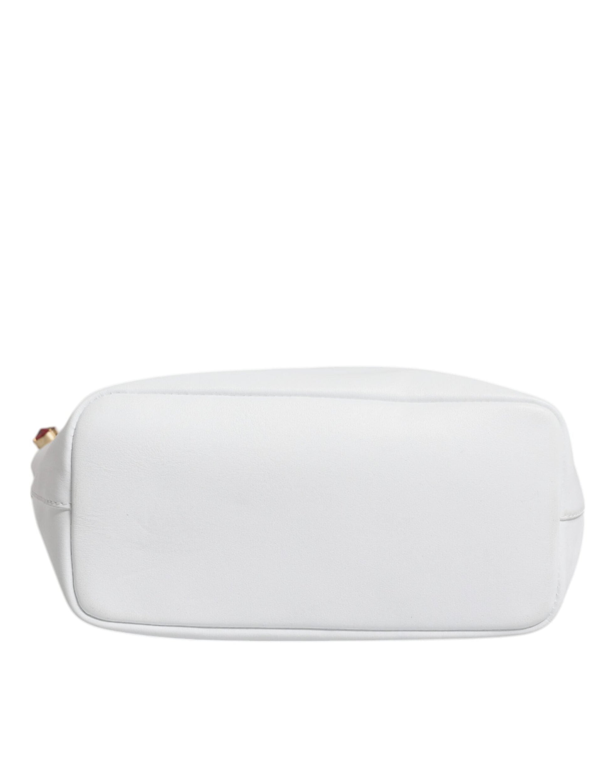Dolce & Gabbana Dolce & Gabbana White Leather Crystal DG Logo Shoulder Tote Bag