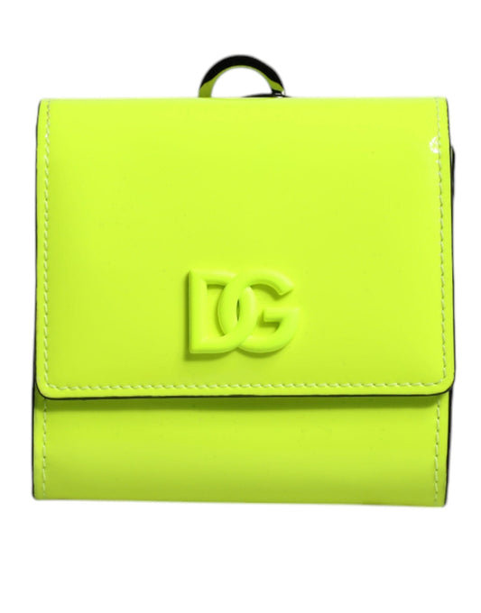 Dolce & Gabbana Dolce & Gabbana Yellow Green Bifold DG Logo Neck Strap Cardholder Wallet