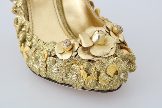 Dolce & Gabbana EU36/US5.5 Dolce & Gabbana Gold Floral Crystal Embellished Pumps