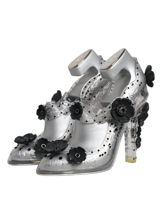 Dolce & Gabbana EU38/US8 Dolce & Gabbana Clear Floral Crystal CINDERELLA Heels Shoes