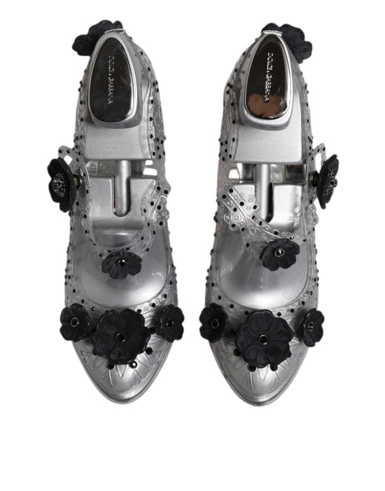 Dolce & Gabbana EU38/US8 Dolce & Gabbana Clear Floral Crystal CINDERELLA Heels Shoes