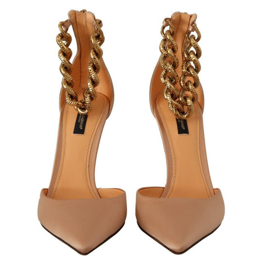 Dolce & Gabbana EU39/US8.5 Dolce & Gabbana Elegant Beige Silk Ankle Strap Pumps