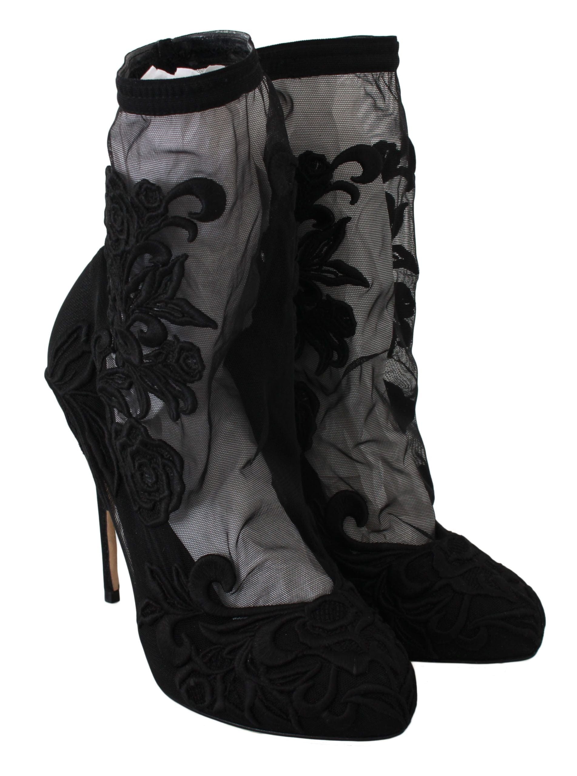Dolce & Gabbana EU39/US8.5 Dolce & Gabbana Embroidered Floral Stiletto Socks Booties