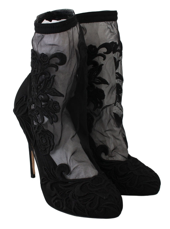 Dolce & Gabbana EU39/US8.5 Dolce & Gabbana Embroidered Floral Stiletto Socks Booties