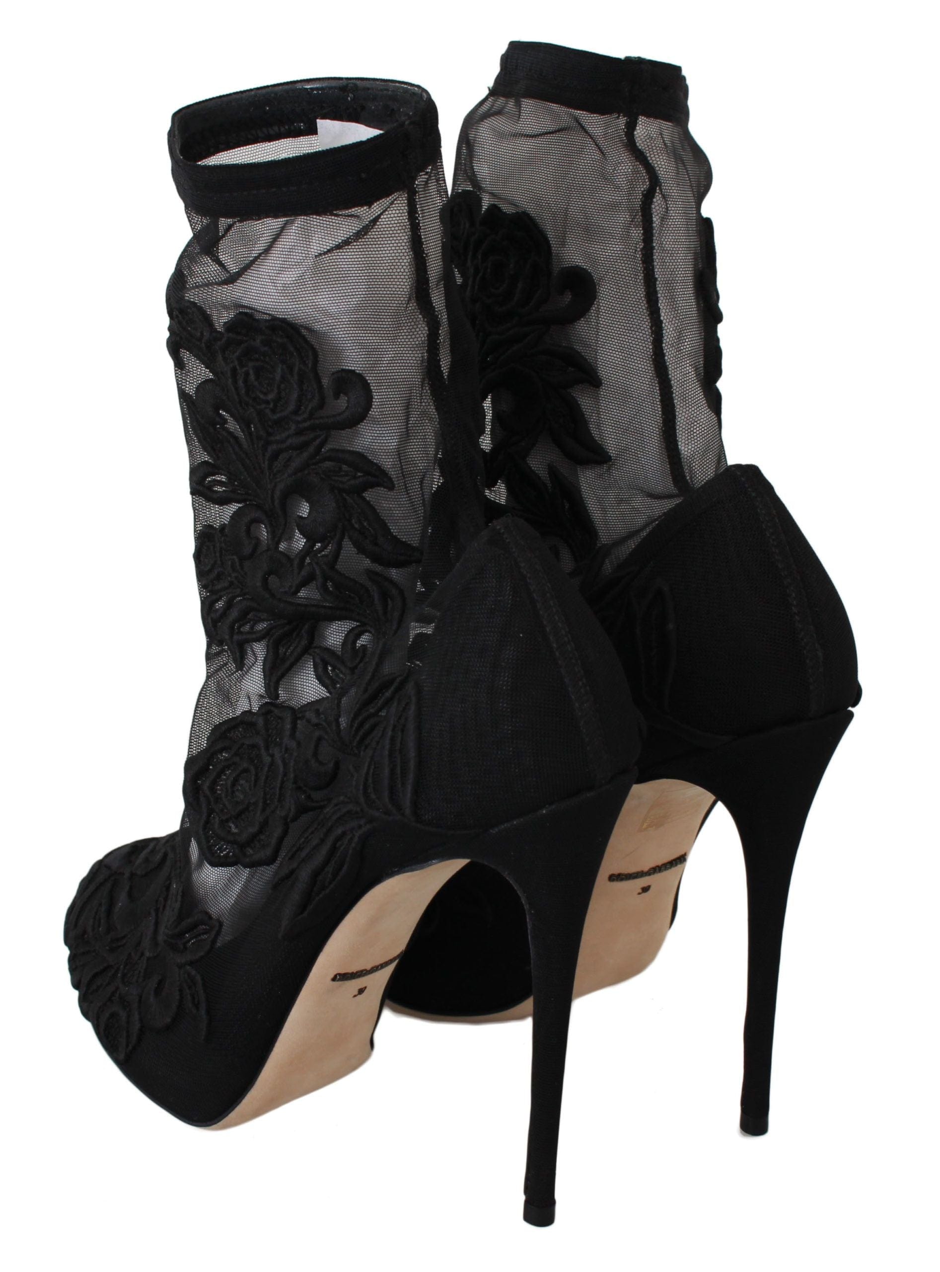 Dolce & Gabbana EU39/US8.5 Dolce & Gabbana Embroidered Floral Stiletto Socks Booties