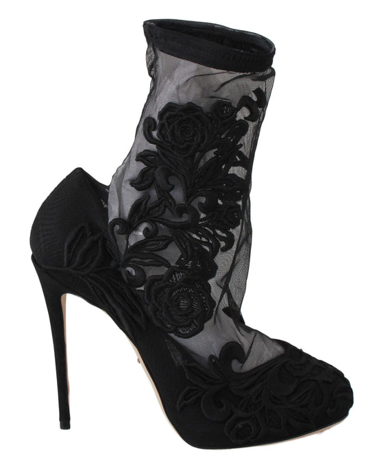 Dolce & Gabbana EU39/US8.5 Dolce & Gabbana Embroidered Floral Stiletto Socks Booties