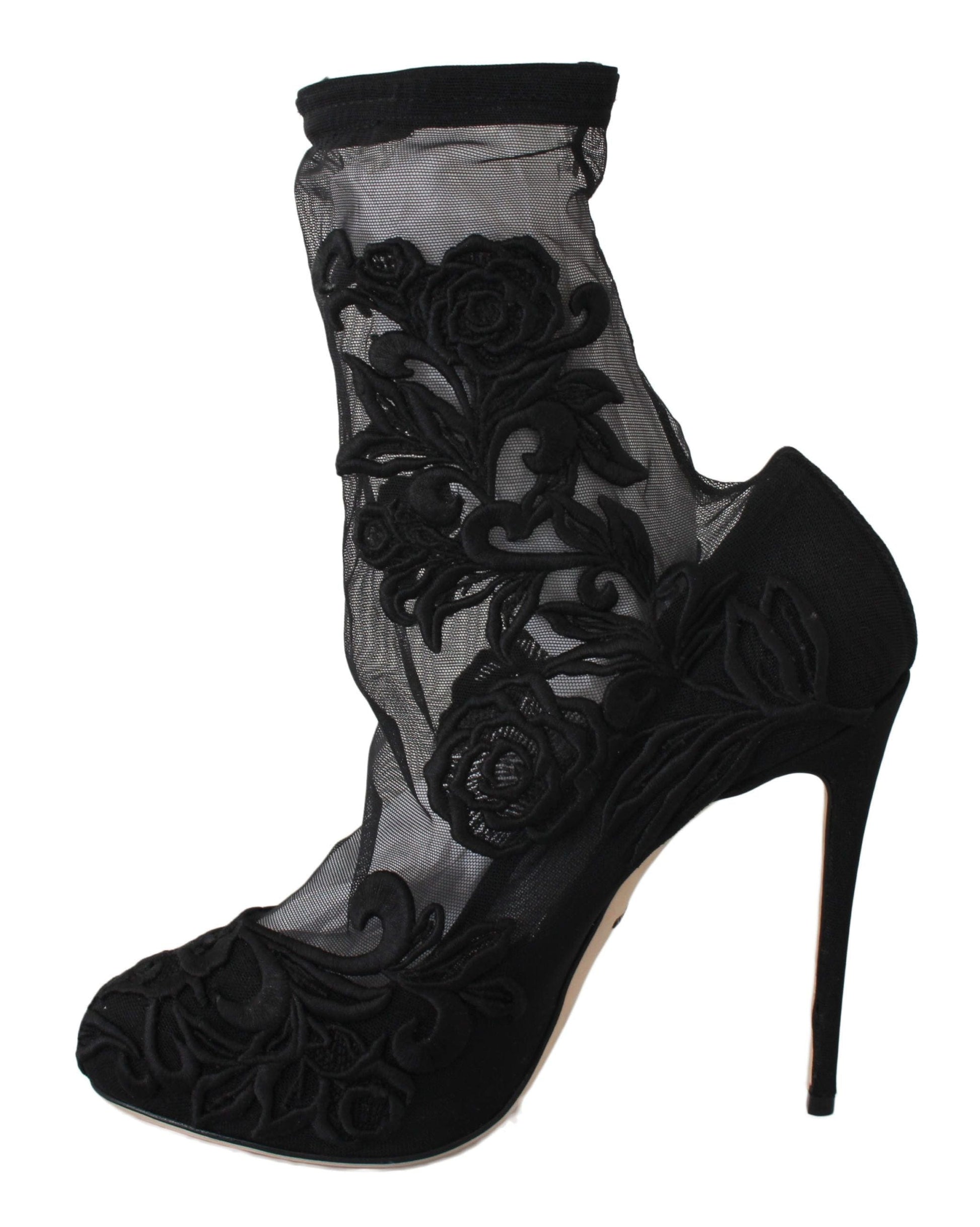Dolce & Gabbana EU39/US8.5 Dolce & Gabbana Embroidered Floral Stiletto Socks Booties