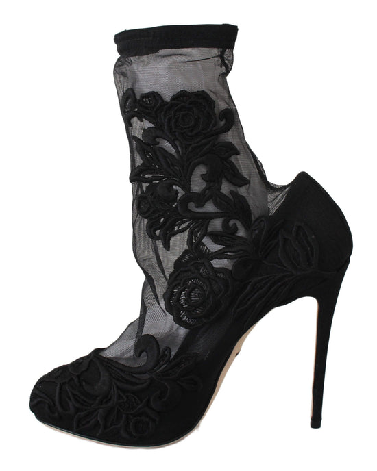 Dolce & Gabbana EU39/US8.5 Dolce & Gabbana Embroidered Floral Stiletto Socks Booties