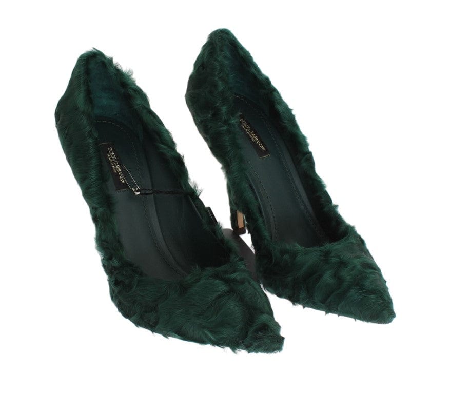 Dolce & Gabbana EU40/US9.5 Dolce & Gabbana Elegant Green Xiangao Fur Leather Pumps