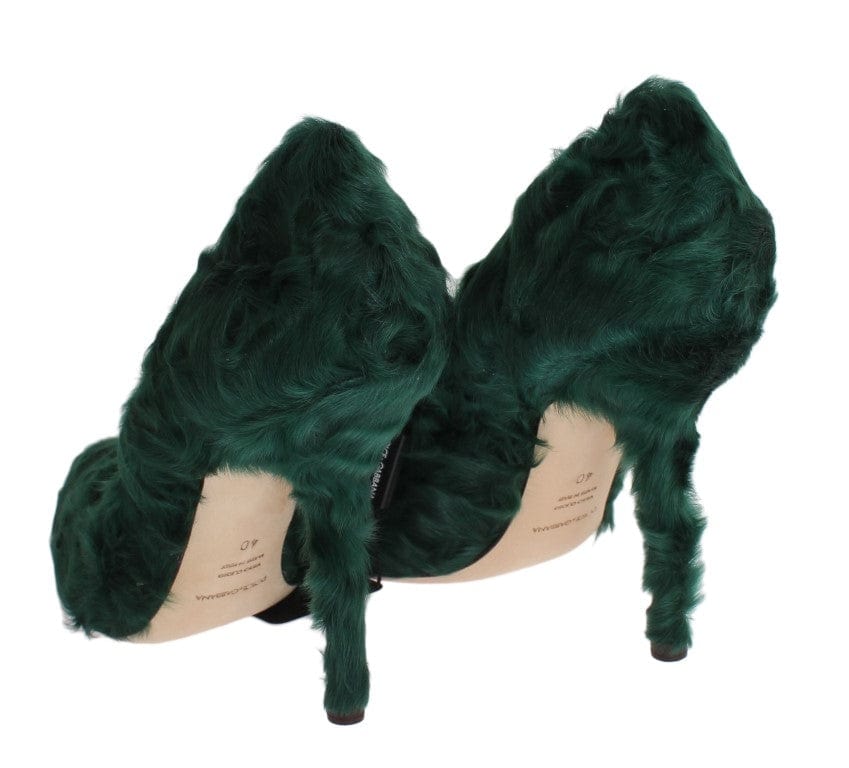Dolce & Gabbana EU40/US9.5 Dolce & Gabbana Elegant Green Xiangao Fur Leather Pumps