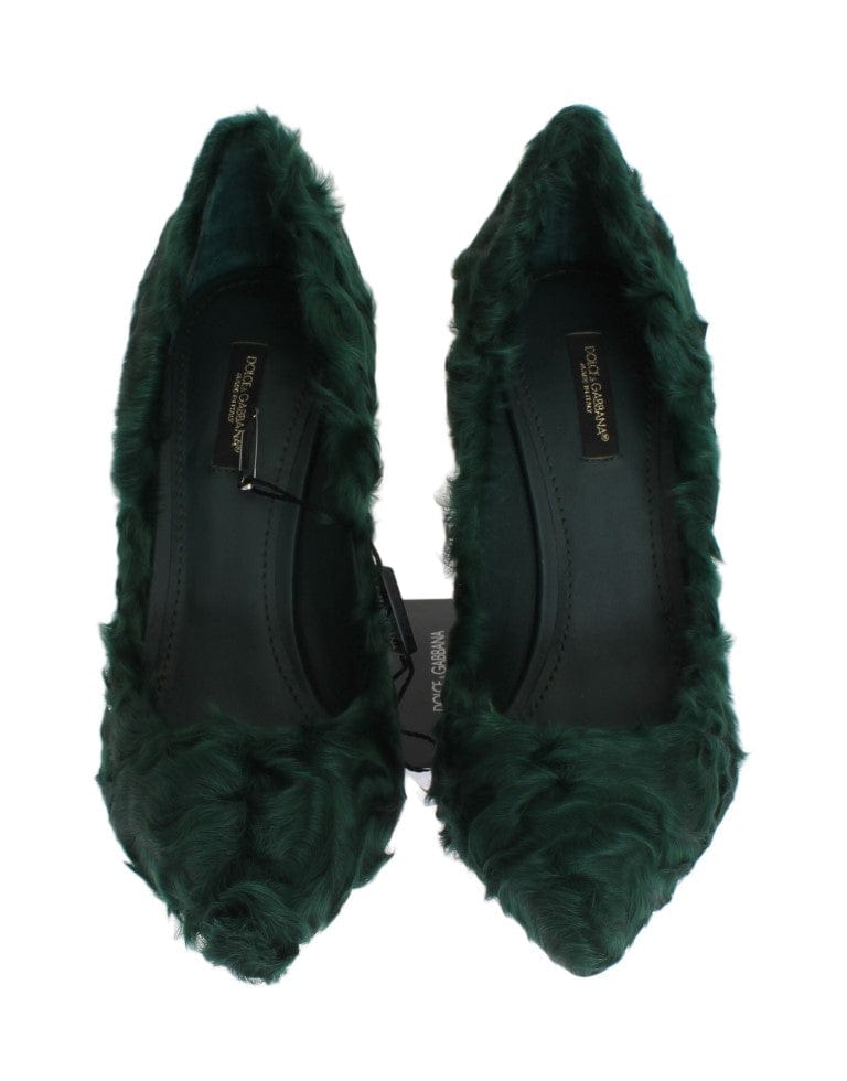 Dolce & Gabbana EU40/US9.5 Dolce & Gabbana Elegant Green Xiangao Fur Leather Pumps