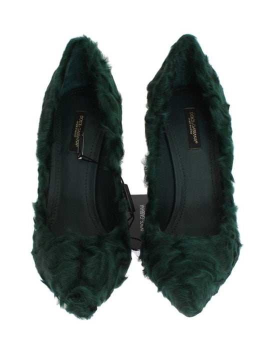 Dolce & Gabbana EU40/US9.5 Dolce & Gabbana Elegant Green Xiangao Fur Leather Pumps