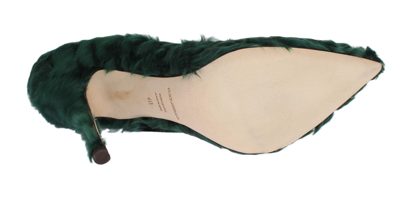 Dolce & Gabbana EU40/US9.5 Dolce & Gabbana Elegant Green Xiangao Fur Leather Pumps
