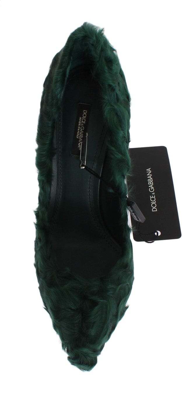 Dolce & Gabbana EU40/US9.5 Dolce & Gabbana Elegant Green Xiangao Fur Leather Pumps