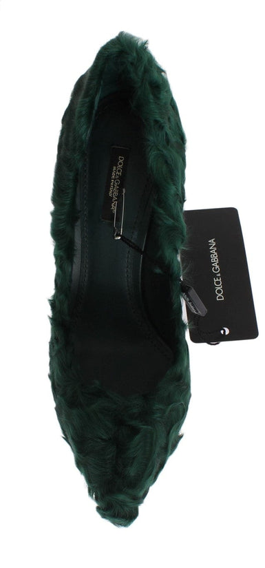 Dolce & Gabbana EU40/US9.5 Dolce & Gabbana Elegant Green Xiangao Fur Leather Pumps