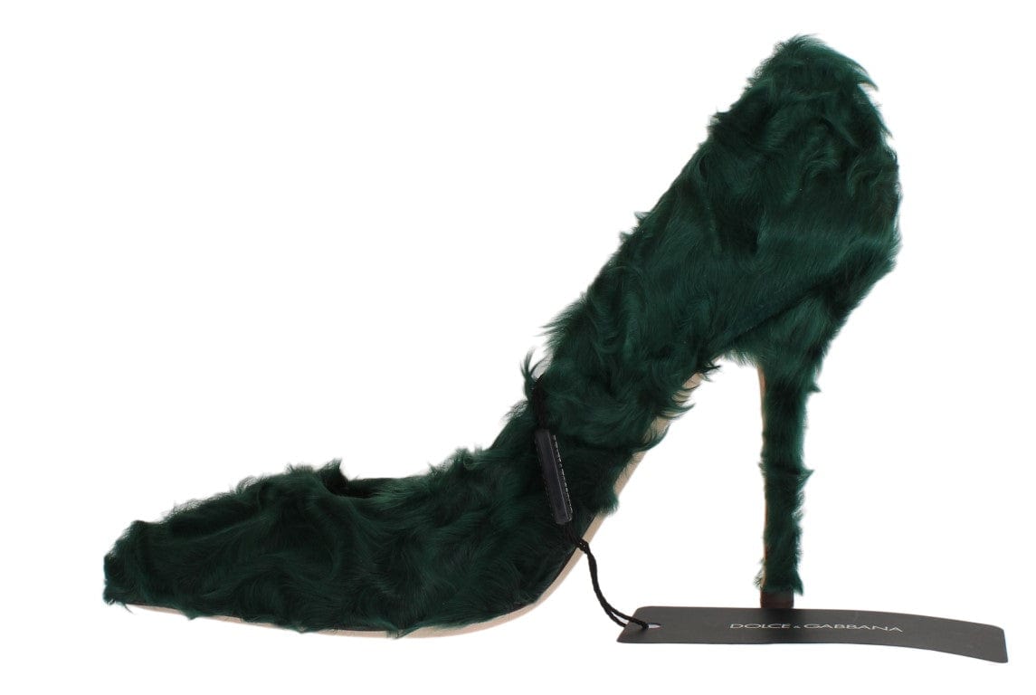 Dolce & Gabbana EU40/US9.5 Dolce & Gabbana Elegant Green Xiangao Fur Leather Pumps