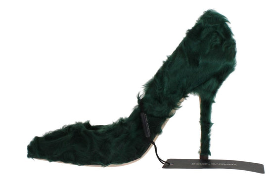 Dolce & Gabbana EU40/US9.5 Dolce & Gabbana Elegant Green Xiangao Fur Leather Pumps