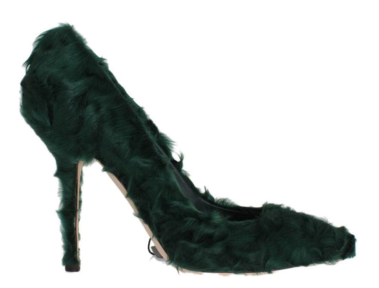 Dolce & Gabbana EU40/US9.5 Dolce & Gabbana Elegant Green Xiangao Fur Leather Pumps