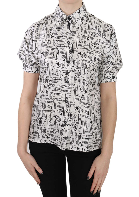 Dolce & Gabbana IT36|XXS Dolce & Gabbana Elegant Trumpet Print Silk Blouse