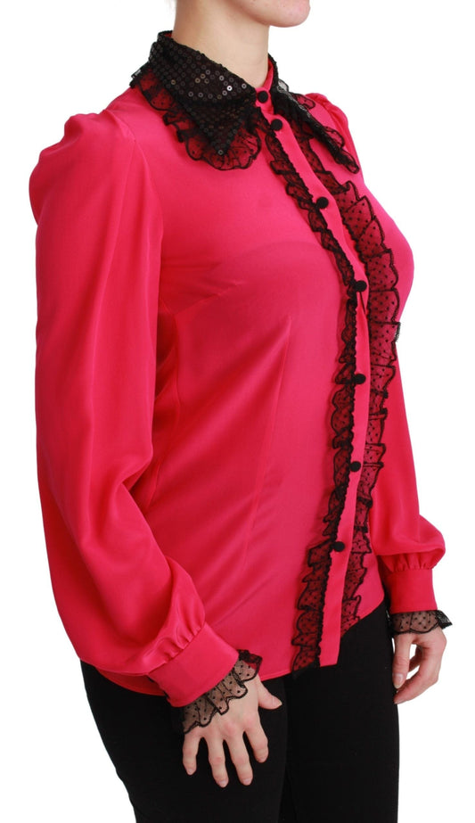 Dolce & Gabbana IT40|S Dolce & Gabbana Silk Blend Lace Detail Blouse in Pink