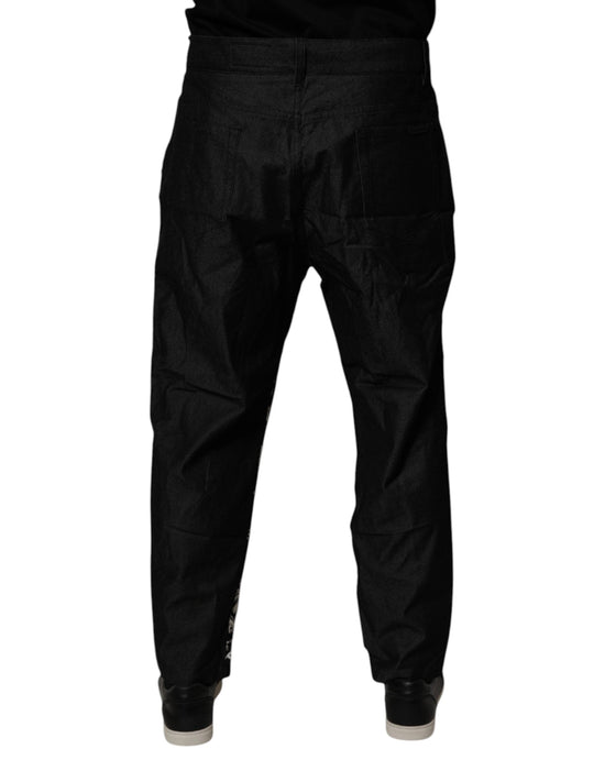 Dolce & Gabbana IT52 | XL Dolce & Gabbana Black Bandana Cotton Skinny Denim Jeans
