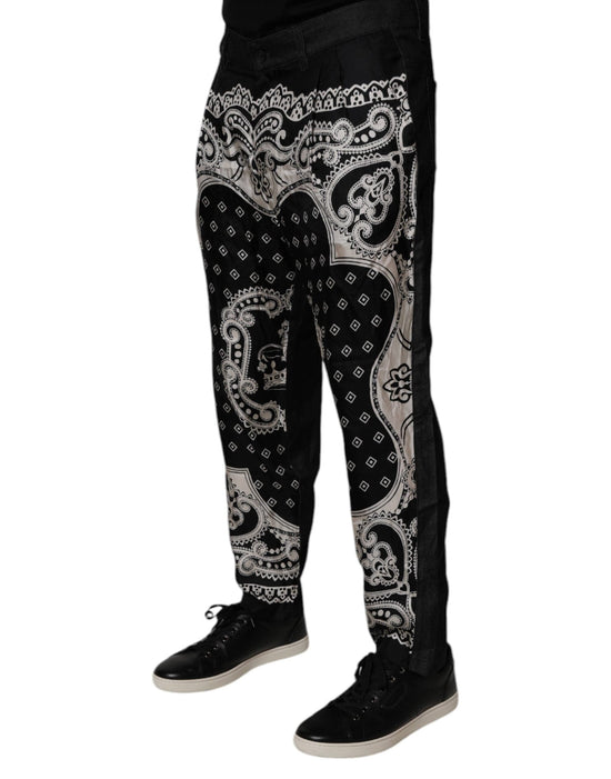 Dolce & Gabbana IT52 | XL Dolce & Gabbana Black Bandana Cotton Skinny Denim Jeans