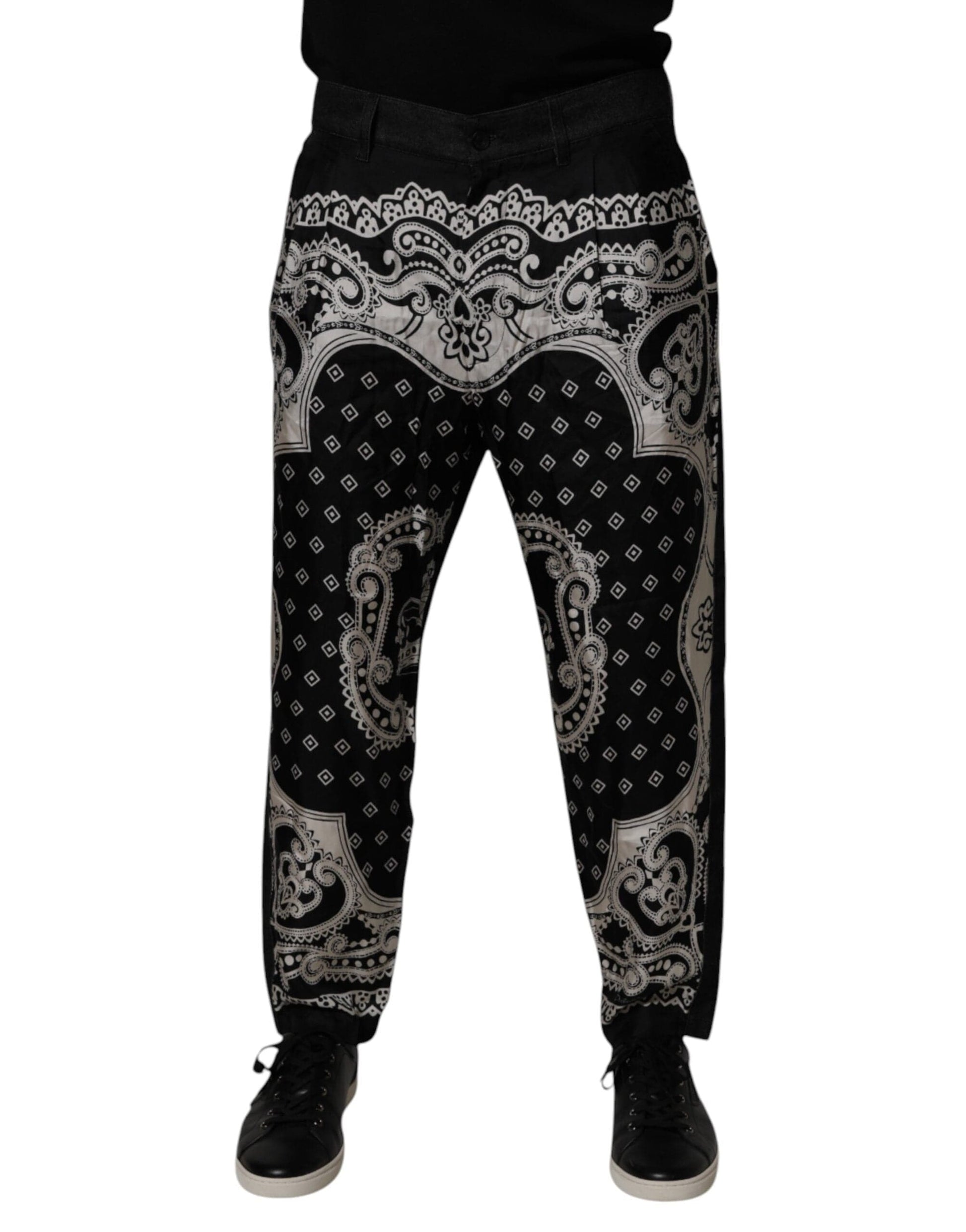 Dolce & Gabbana IT52 | XL Dolce & Gabbana Black Bandana Cotton Skinny Denim Jeans