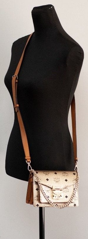MCM MCM Signature Berlin Gold Diamond Logo Leather Mini Flap Lock Crossbody Handbag