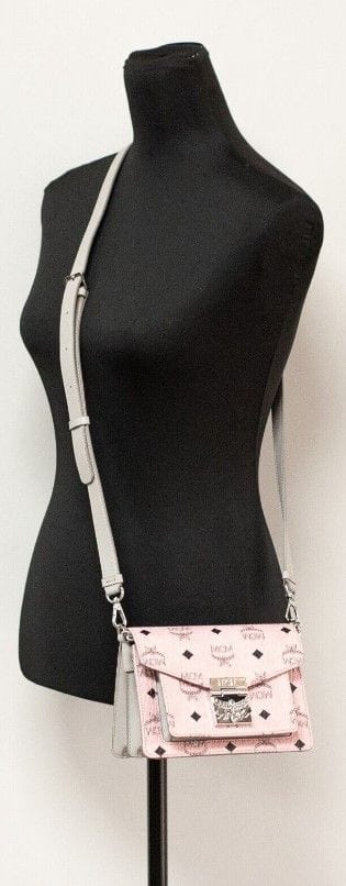 MCM MCM Signature Soft Pink Diamond Logo Leather Mini Flap Lock Crossbody Handbag