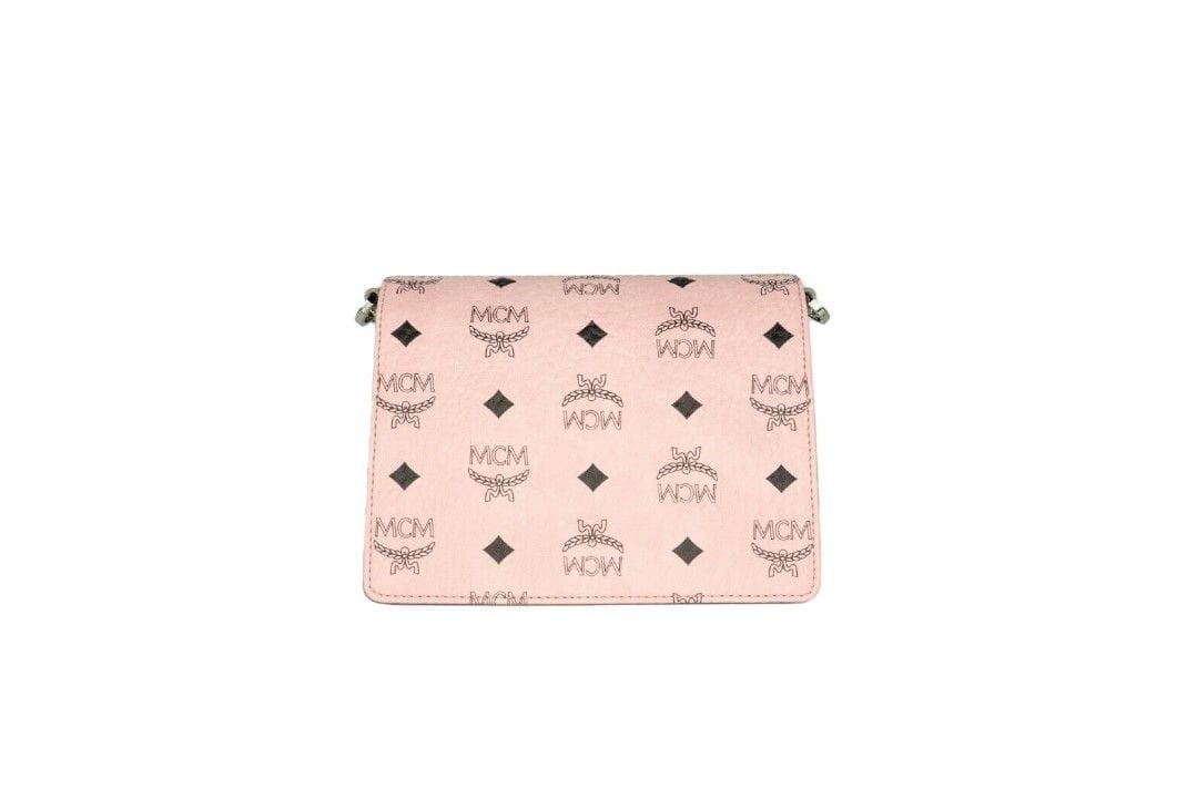 MCM MCM Signature Soft Pink Diamond Logo Leather Mini Flap Lock Crossbody Handbag