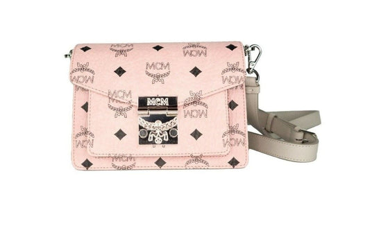 MCM MCM Signature Soft Pink Diamond Logo Leather Mini Flap Lock Crossbody Handbag