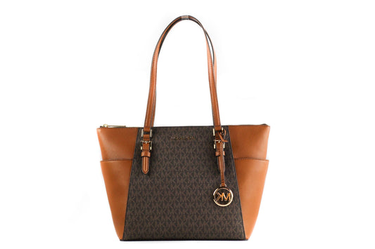 Michael Kors Michael Kors Charlotte Signature Leather Large Top Zip Tote Handbag Bag (Brown)