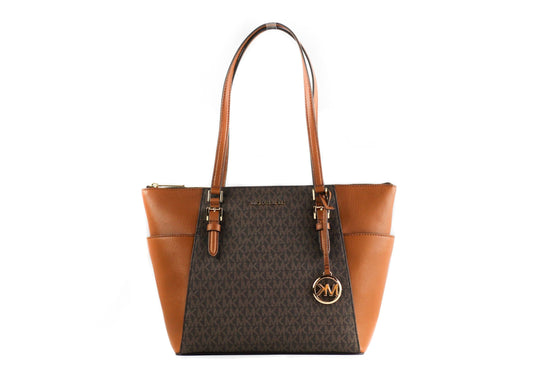 Michael Kors Michael Kors Charlotte Signature Leather Large Top Zip Tote Handbag Bag (Brown)
