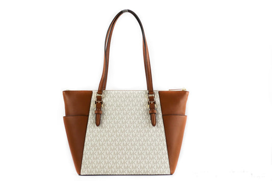 Michael Kors Michael Kors Charlotte Signature Leather Large Top Zip Tote Handbag Bag (Vanilla)
