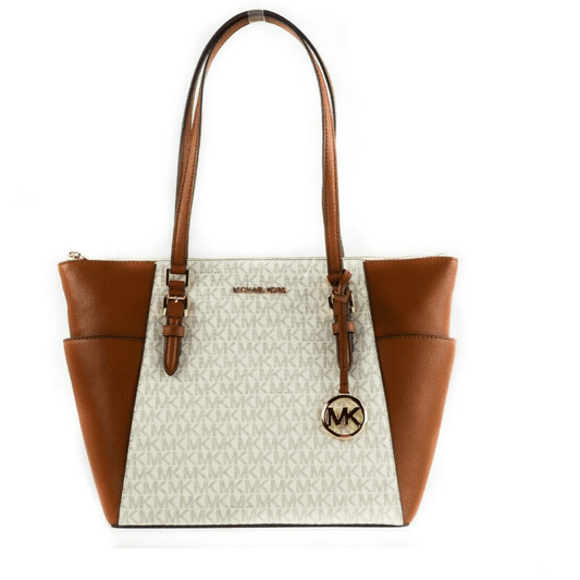 Michael Kors Michael Kors Charlotte Signature Leather Large Top Zip Tote Handbag Bag (Vanilla)