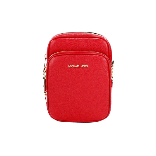 Michael Kors Michael Kors Jet Set Bright Red Pebbled Leather North South Chain Crossbody Bag